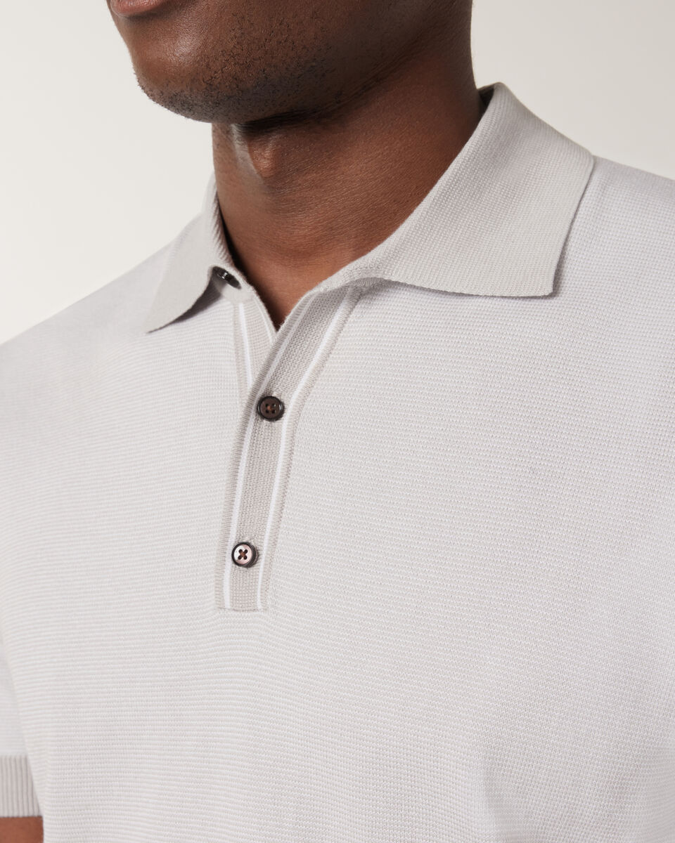 Striped Button-up Collar Polo, Bone, hi-res